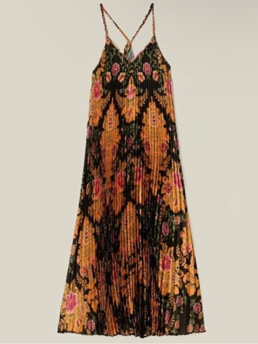 Farm Rio Arabesque Floral Black pleated sleeveless midi dress Size M NEW - Picture 5 of 5